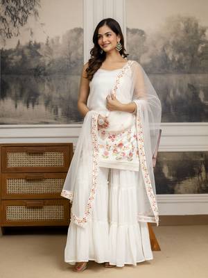 Georgette Embroidery Sequence Work Kurta Sharara Set with Dupatta 3