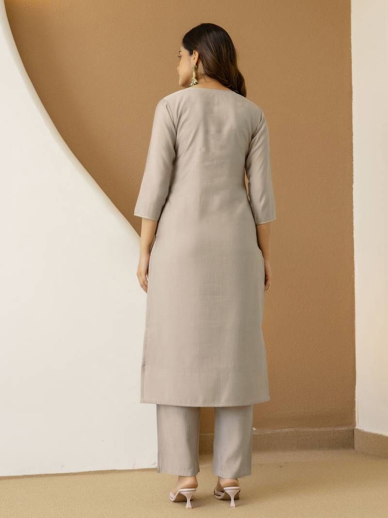 Chanderi Silk Embroidery Work Kurta Pant Set with Dupatta For Women