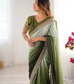 light green & dark green chinon silk saree