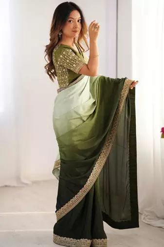 light green & dark green chinon silk blend saree