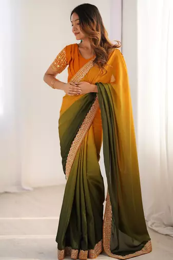 Women multicolor chinon silk saree