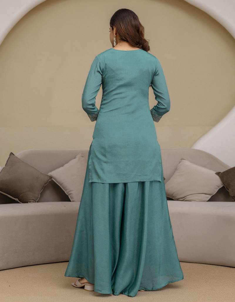 Art Silk Embroidery Sequence Work Kurta Palazzo Set with Dupatta