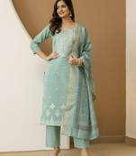 Trendmalls Cotton Silk traditional Embroidery Work Kurta Pant Set with Dupatta