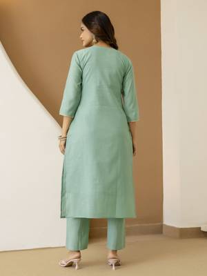 Cotton Silk traditional Embroidery Work Kurta Pant Set with Dupatta 2