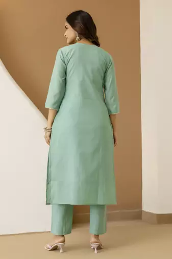 Trendmalls Cotton Silk traditional Embroidery Work Kurta Pant Set with Dupatta
