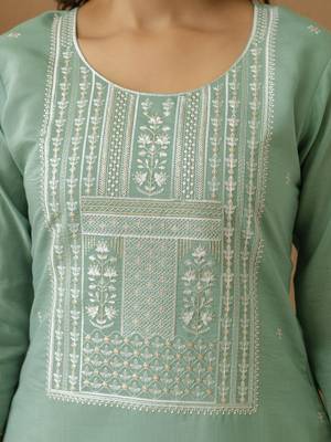Cotton Silk traditional Embroidery Work Kurta Pant Set with Dupatta 4