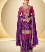 Purple heavy chinon silk full stitched free size upto 42 gharara suits
