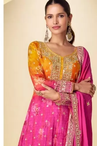 pink embroidered silk palazzo suit-Full Stitched Free size