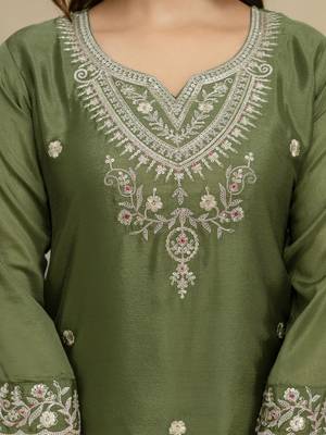 Trendmalls Art Silk Embroidery Sequence Work Designer Kurta Palazzo Set with Dupatta 5
