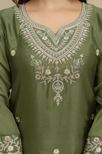 Trendmalls Art Silk Embroidery Sequence Work Designer Kurta Palazzo Set with Dupatta