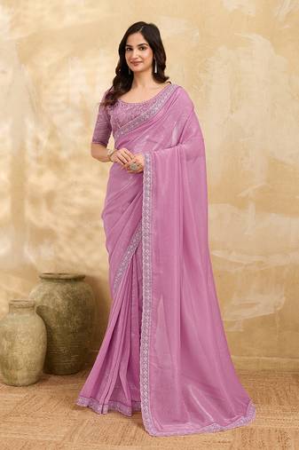 Pink Tussar Silk Embroidery Work Saree with Unstitch Blouse Piece