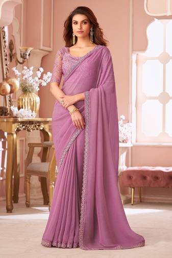 Pink Tussar Silk Embroidery Work Saree with Unstitch Blouse Piece