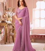 Pink Tussar Silk Embroidery Work Saree with Unstitch Blouse Piece