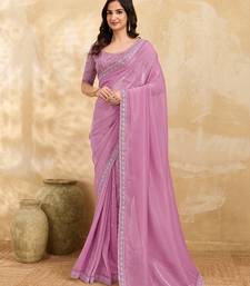 Pink Tussar Silk Embroidery Work Saree with Unstitch Blouse Piece