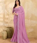 Pink Tussar Silk Embroidery Work Saree with Unstitch Blouse Piece