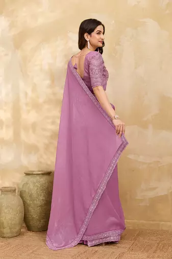 Trendmalls Pink Tussar Silk Embroidery Work Saree with Unstitch Blouse Piece