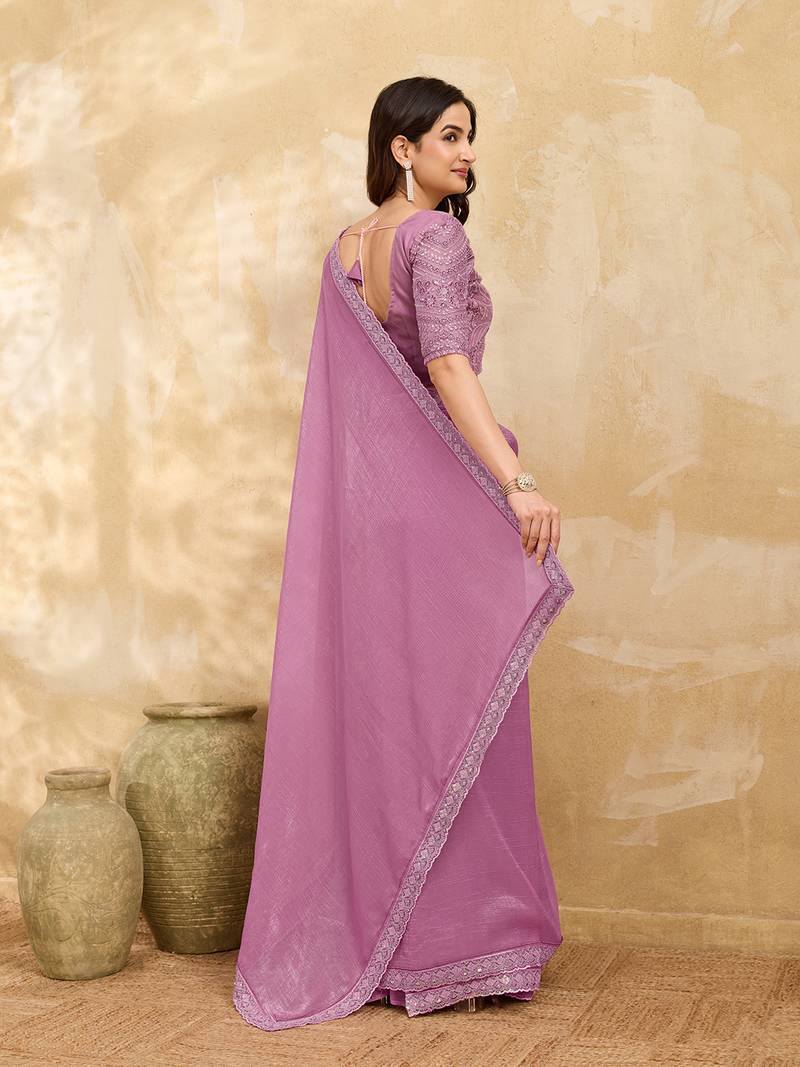 Pink Tussar Silk Embroidery Work Saree with Unstitch Blouse Piece