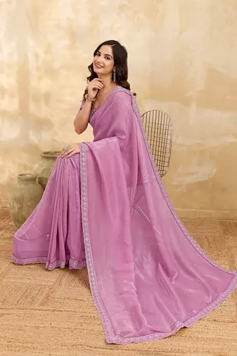 Trendmalls Pink Tussar Silk Embroidery Work Saree with Unstitch Blouse Piece