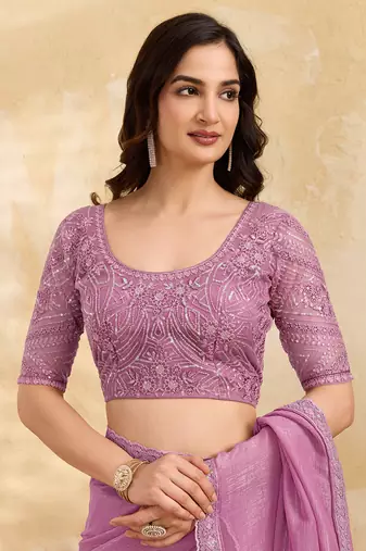 Trendmalls Pink Tussar Silk Embroidery Work Saree with Unstitch Blouse Piece