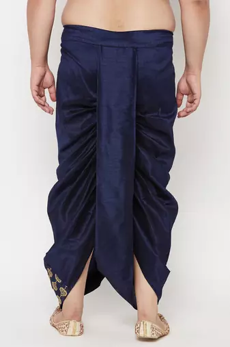 navy blue embroidered dhoti