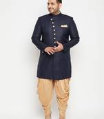 navy blue and rose gold silk blend sherwani set