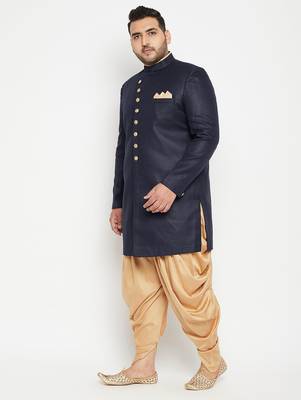navy blue and rose gold silk blend sherwani set 2