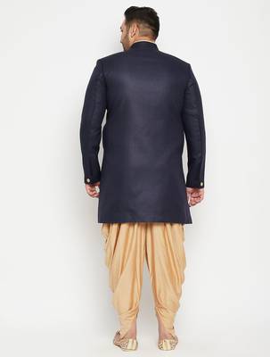 navy blue and rose gold silk blend sherwani set 3