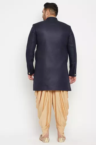 navy blue and rose gold silk blend sherwani set