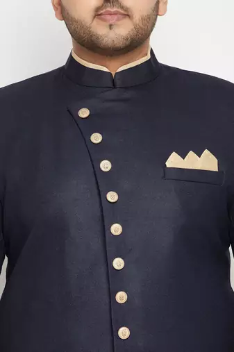 navy blue and rose gold silk blend sherwani set