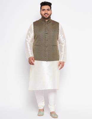 cream silk blend jacket kurta pyjama set 1