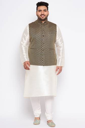 cream silk blend jacket kurta pyjama set
