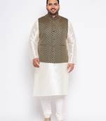 cream silk blend jacket kurta pyjama set