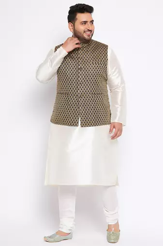 cream silk blend jacket kurta pyjama set