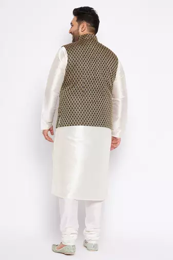 cream silk blend jacket kurta pyjama set