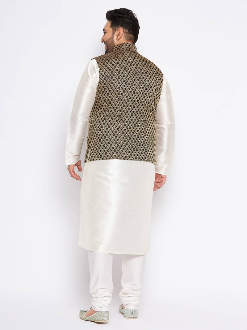 Plus cream silk blend jacket kurta pyjama set