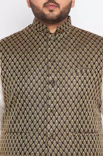cream silk blend jacket kurta pyjama set