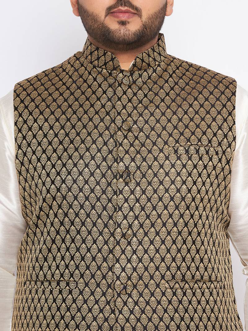 Plus cream silk blend jacket kurta pyjama set