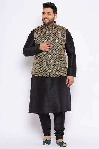 black silk blend jacket kurta pyjama set
