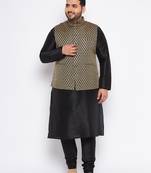 black silk blend jacket kurta pyjama set