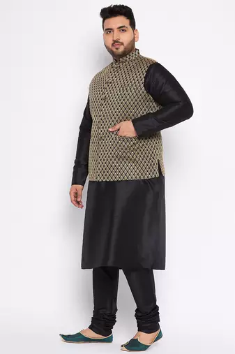 black silk blend jacket kurta pyjama set