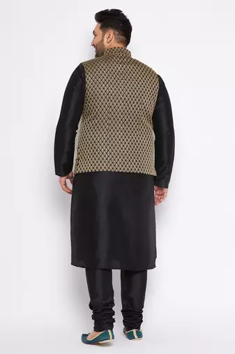 black silk blend jacket kurta pyjama set
