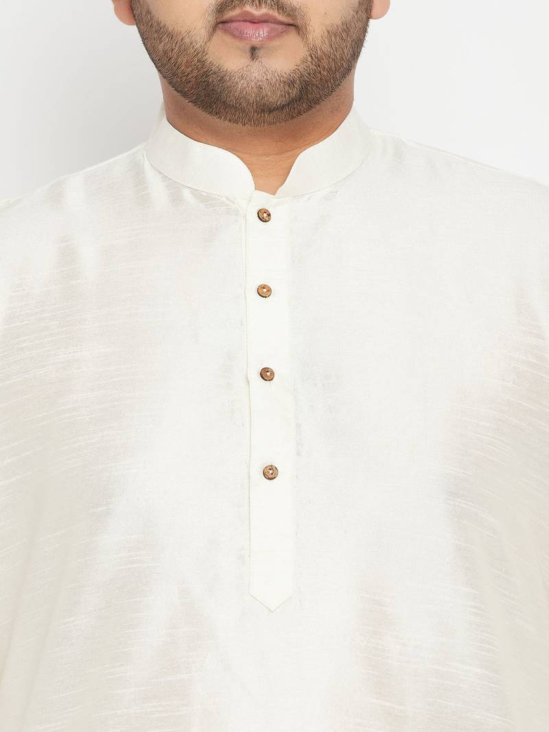 Plus cream, blue and white silk blend jacket kurta pyjama set