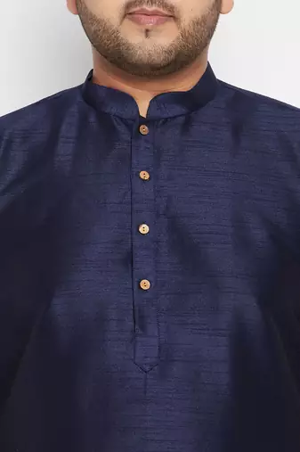 navy blue, blue and white silk blend jacket kurta pyjama set