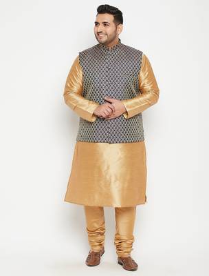 rose gold, blue and white silk blend jacket kurta pyjama set 1