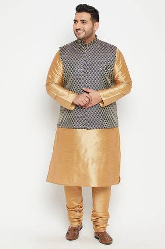 rose gold, blue and white silk blend jacket kurta pyjama set