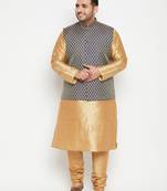 rose gold, blue and white silk blend jacket kurta pyjama set