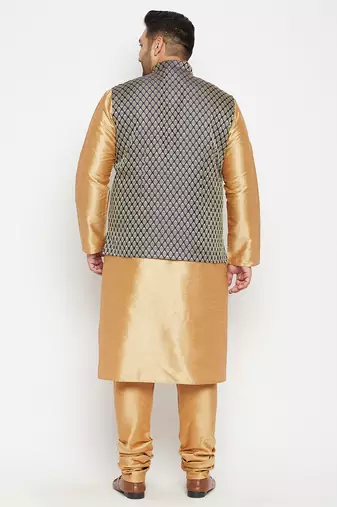 rose gold, blue and white silk blend jacket kurta pyjama set