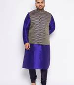 navy blue silk blend jacket kurta pyjama set