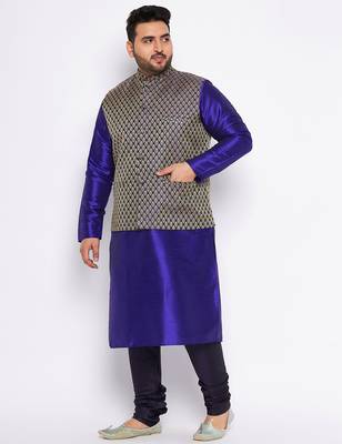 navy blue silk blend jacket kurta pyjama set 2