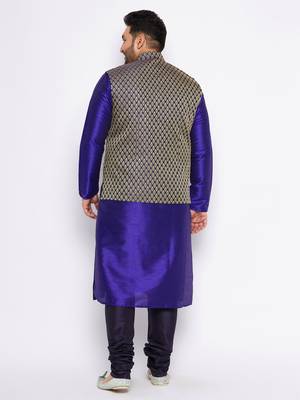navy blue silk blend jacket kurta pyjama set 3